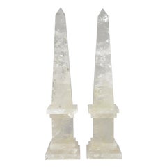 Pair of Carved Rock Crystal Quartz Obelisk