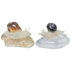 Paire d'escargots en cristal de roche sculpté
