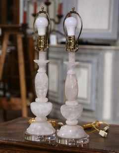 Pair of Brazilian Carved Rock Crystal Table Lamps on Acrylic Bases