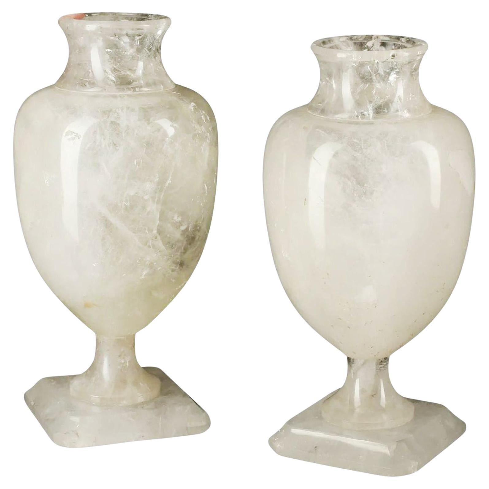 Pair of Carved Rock Crystal Urns For Sale