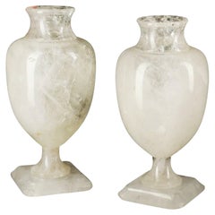 Vintage Pair of Carved Rock Crystal Urns