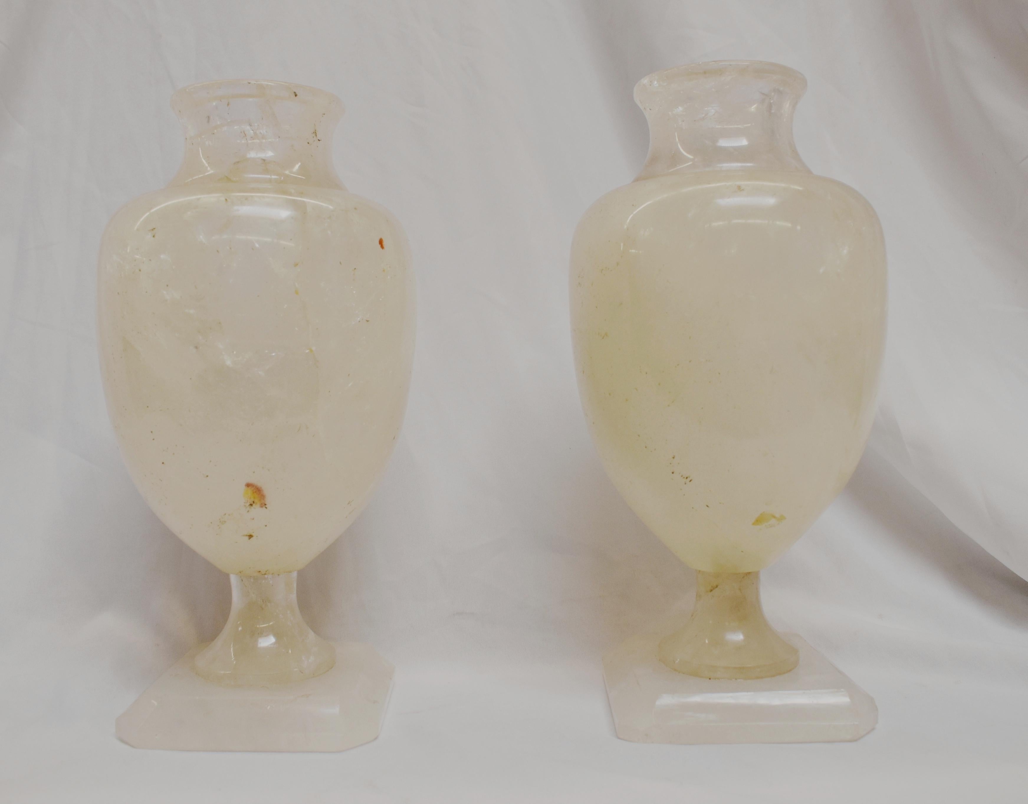 Neoclassical Pair of Carved Rock Crystal Vases