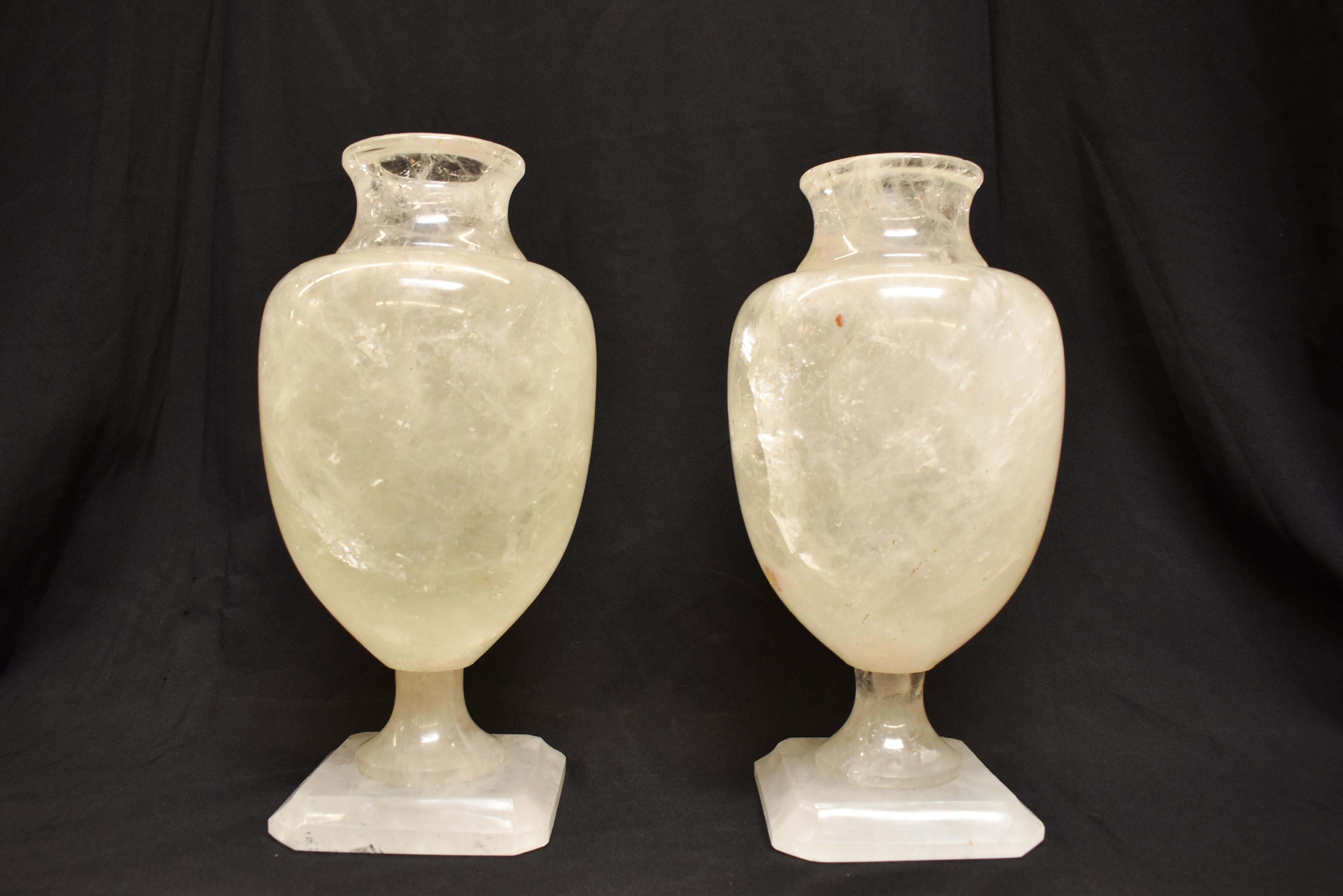 Hand-Carved Pair of Carved Rock Crystal Vases