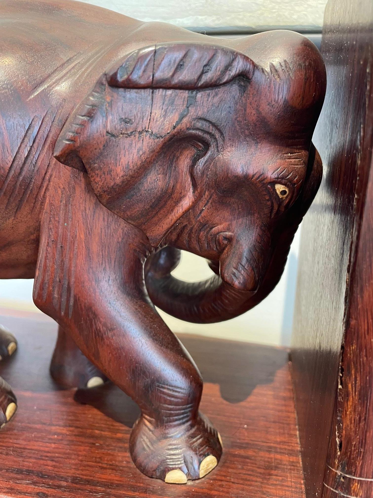 Pair of Carved Rosewood Elephant Bookends 1
