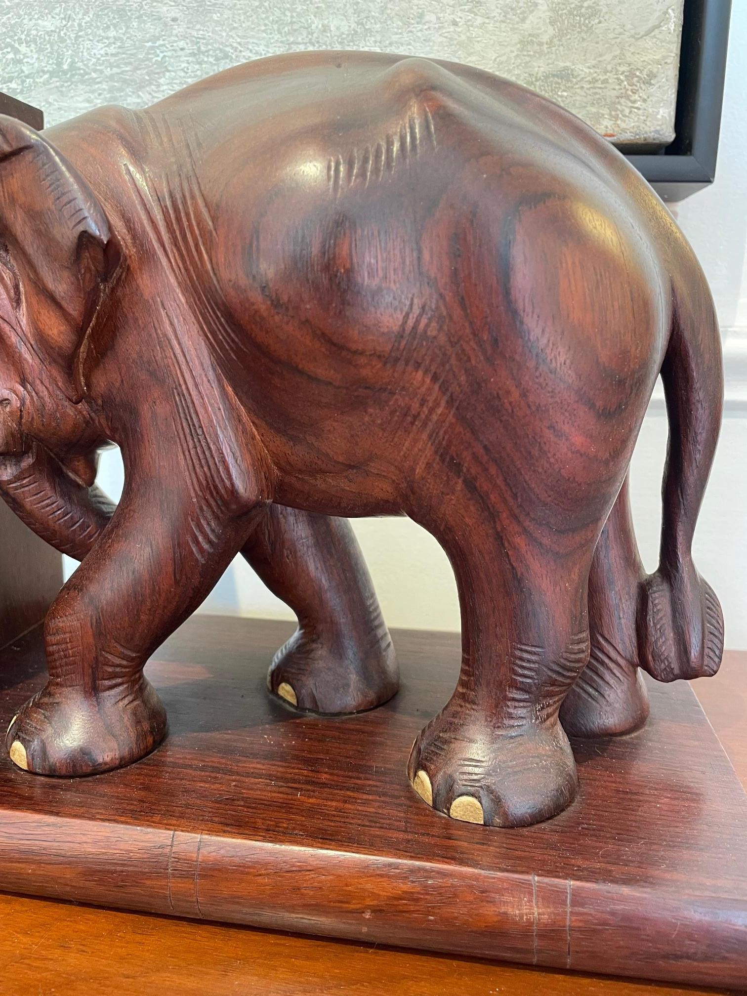 Pair of Carved Rosewood Elephant Bookends 2