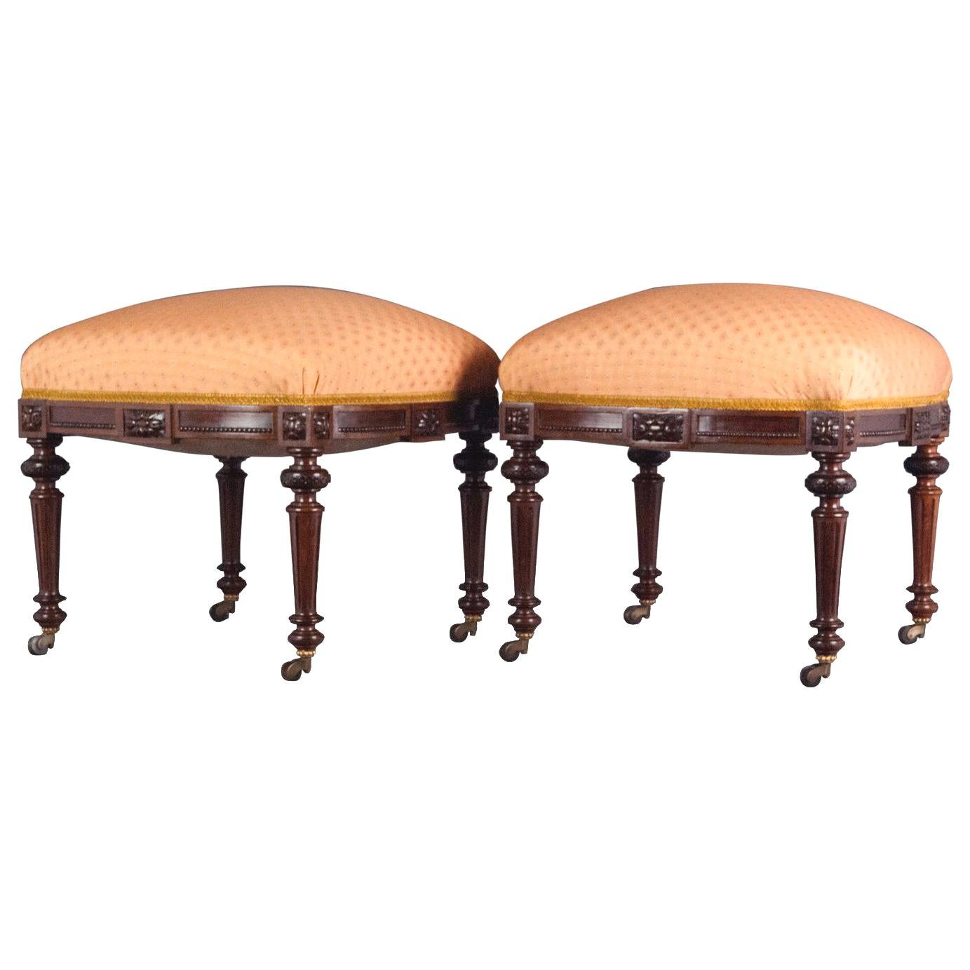 Pair of Carved Rosewood Stools