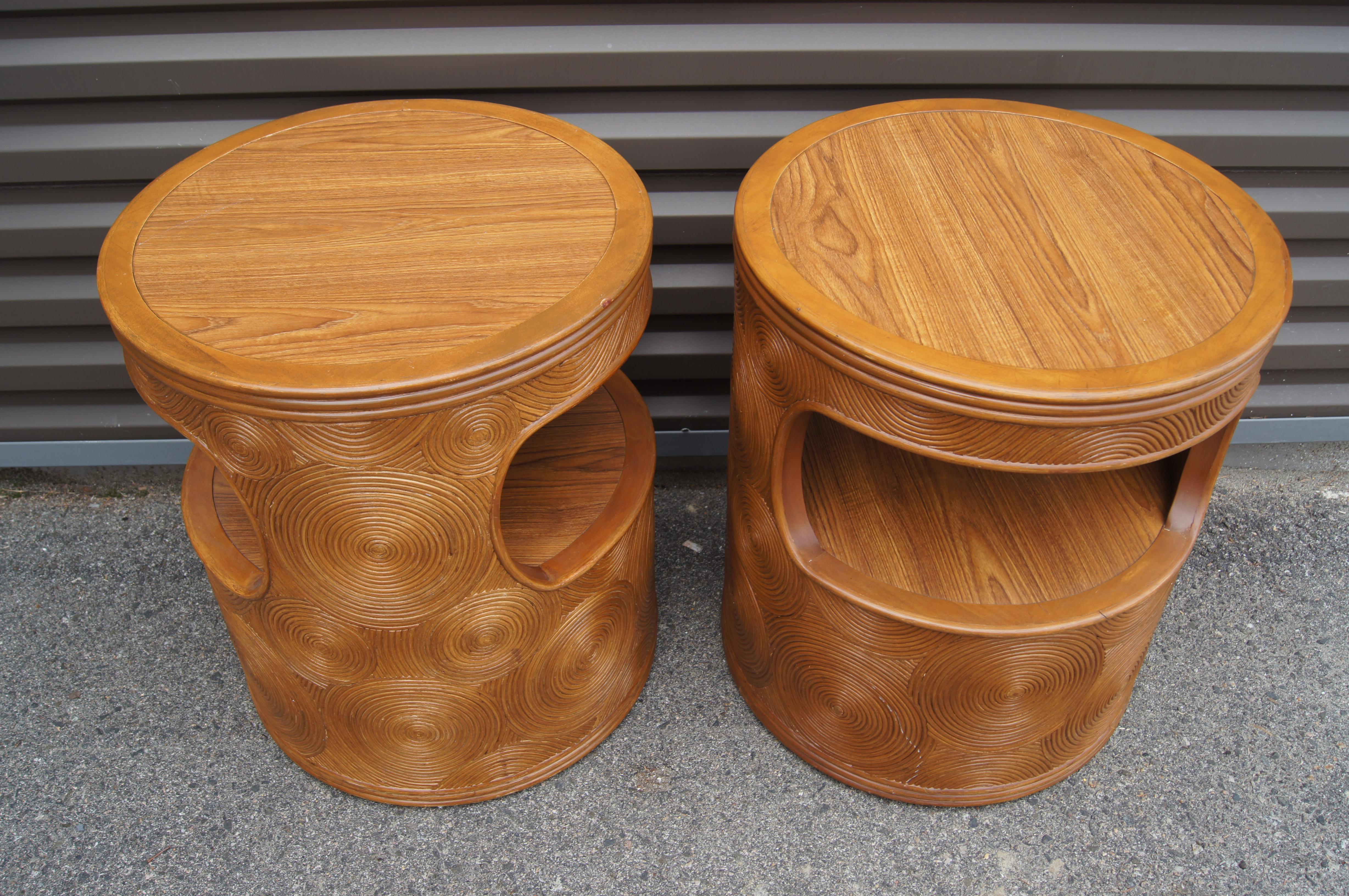 Italian Pair of Carved Round End Tables