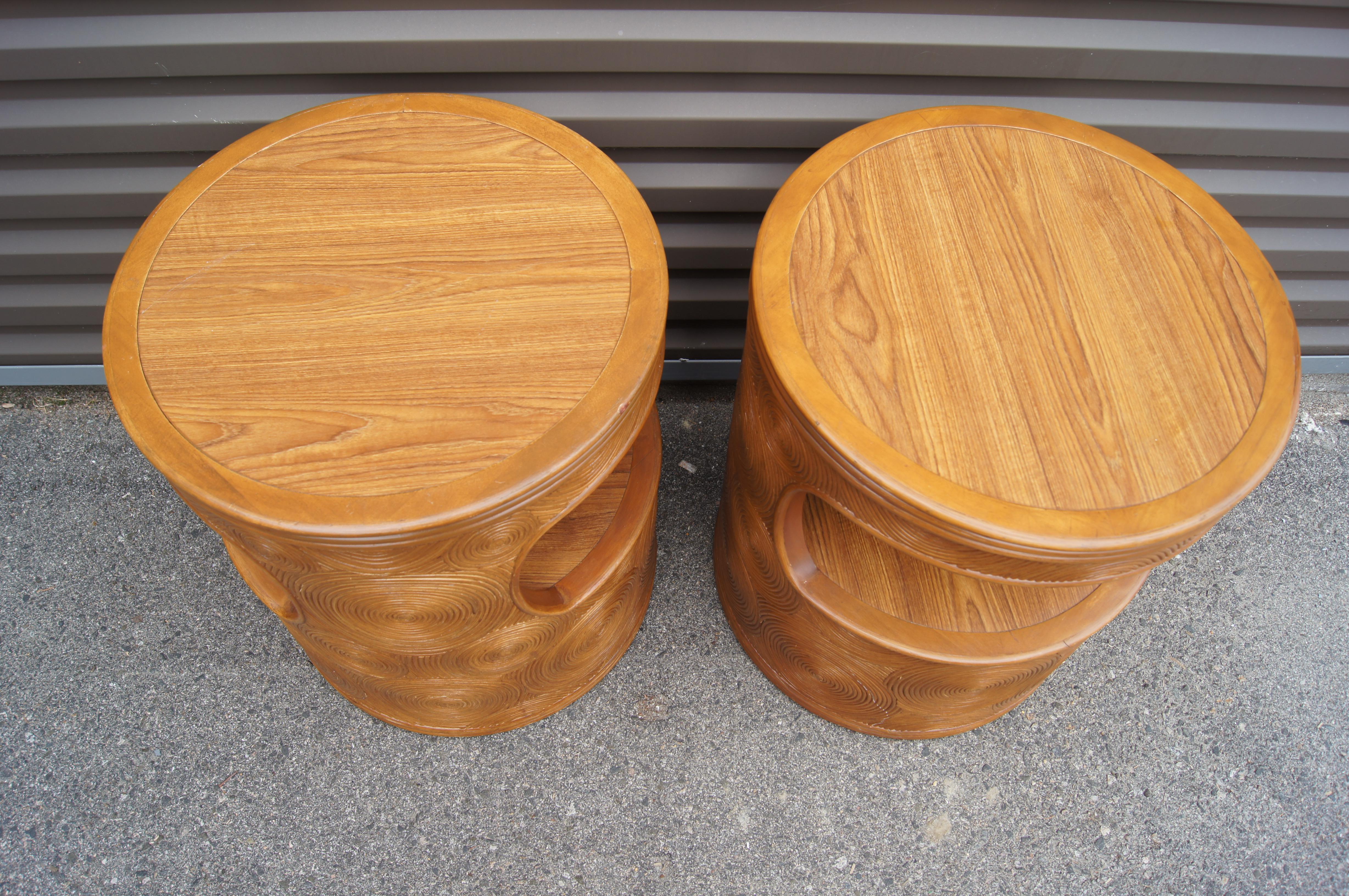 Pair of Carved Round End Tables In Good Condition In Dorchester, MA
