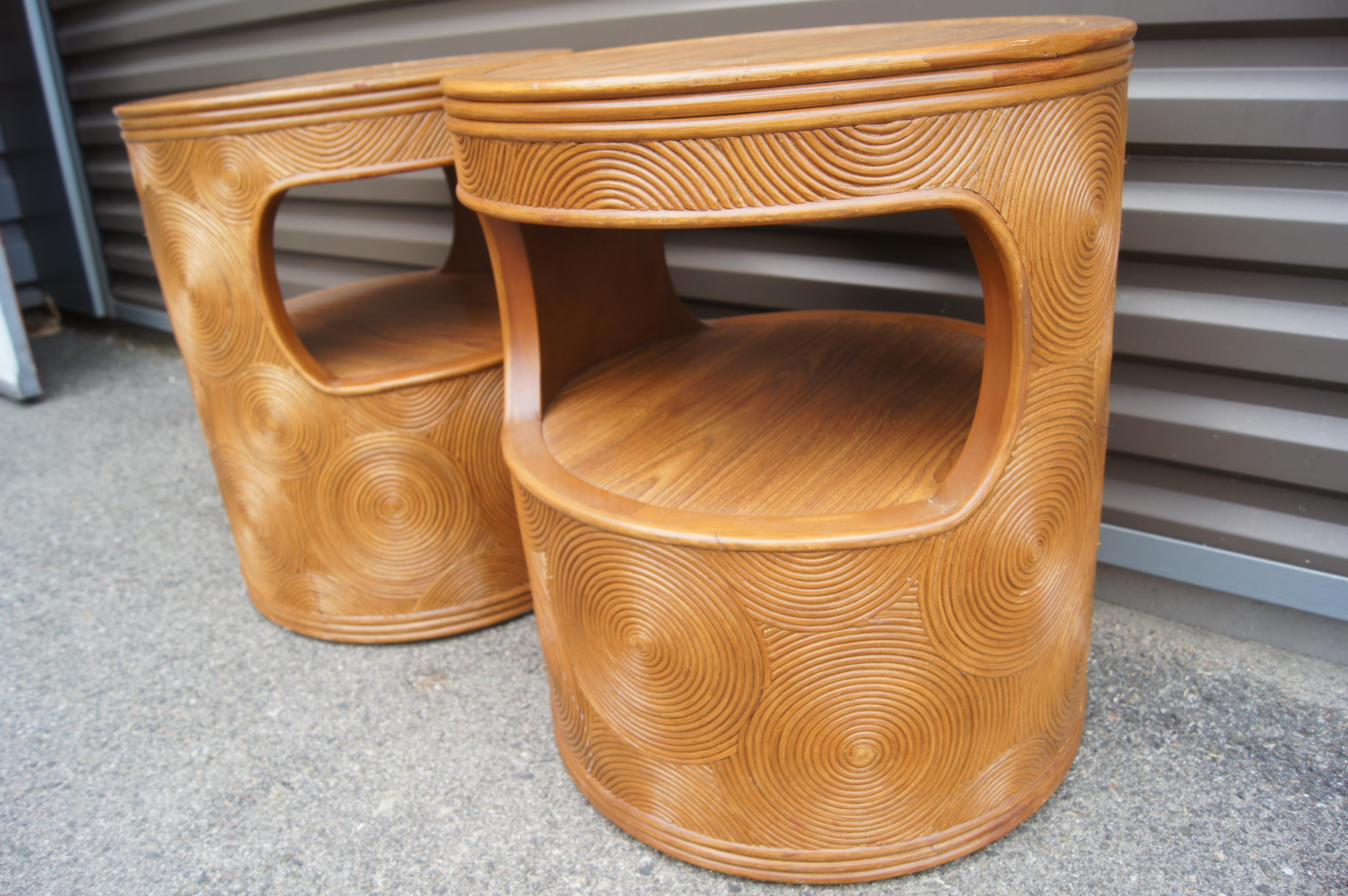 Wood Pair of Carved Round End Tables