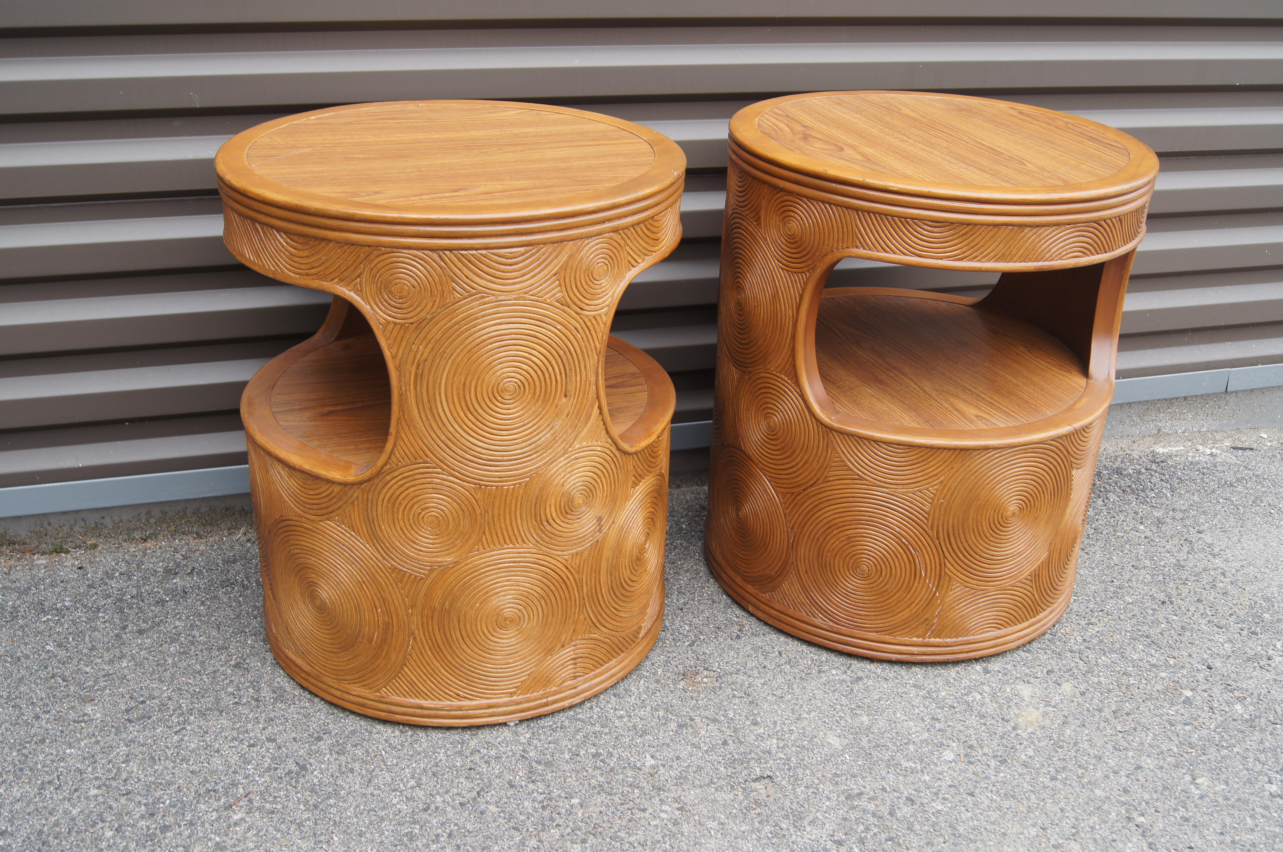 Pair of Carved Round End Tables 1