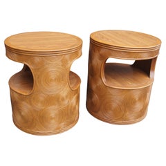 Pair of Carved Round End Tables