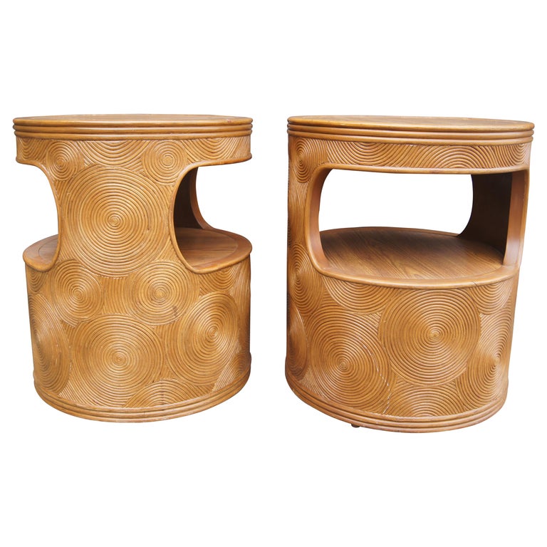 Pair of Carved Round End Tables For Sale at 1stDibs