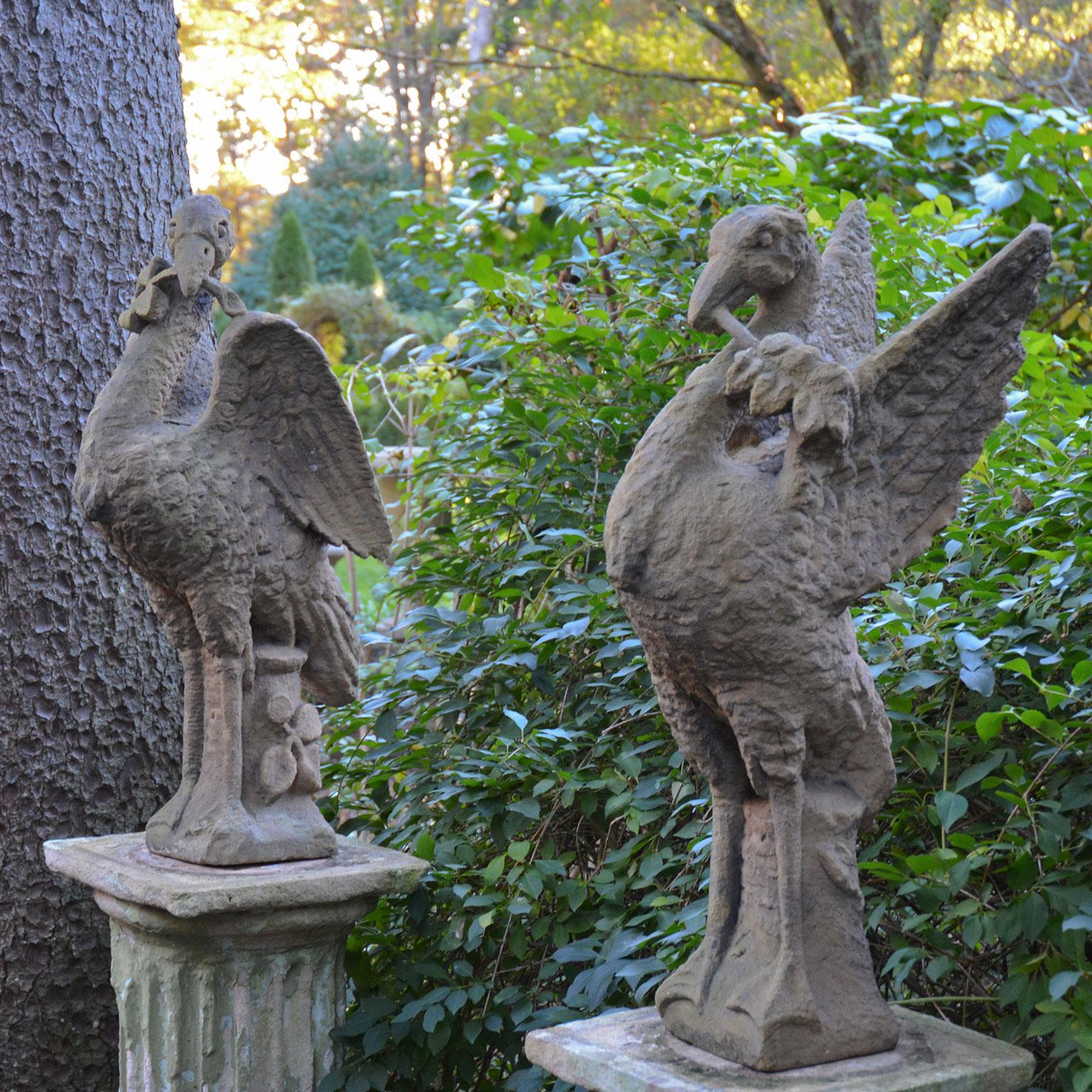 A pair of carved sandstone 