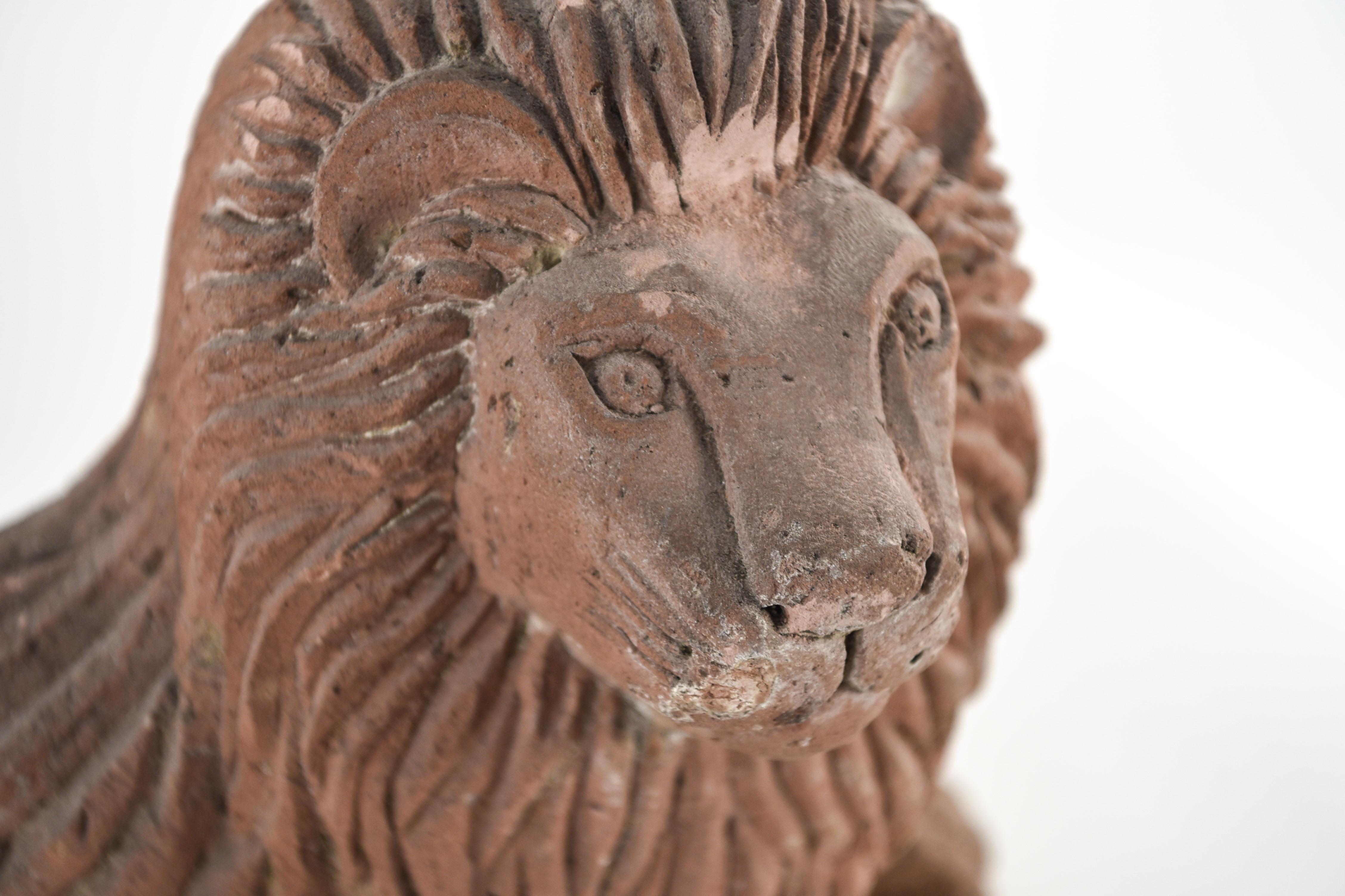 Pair of Carved Sandstone Lions 11