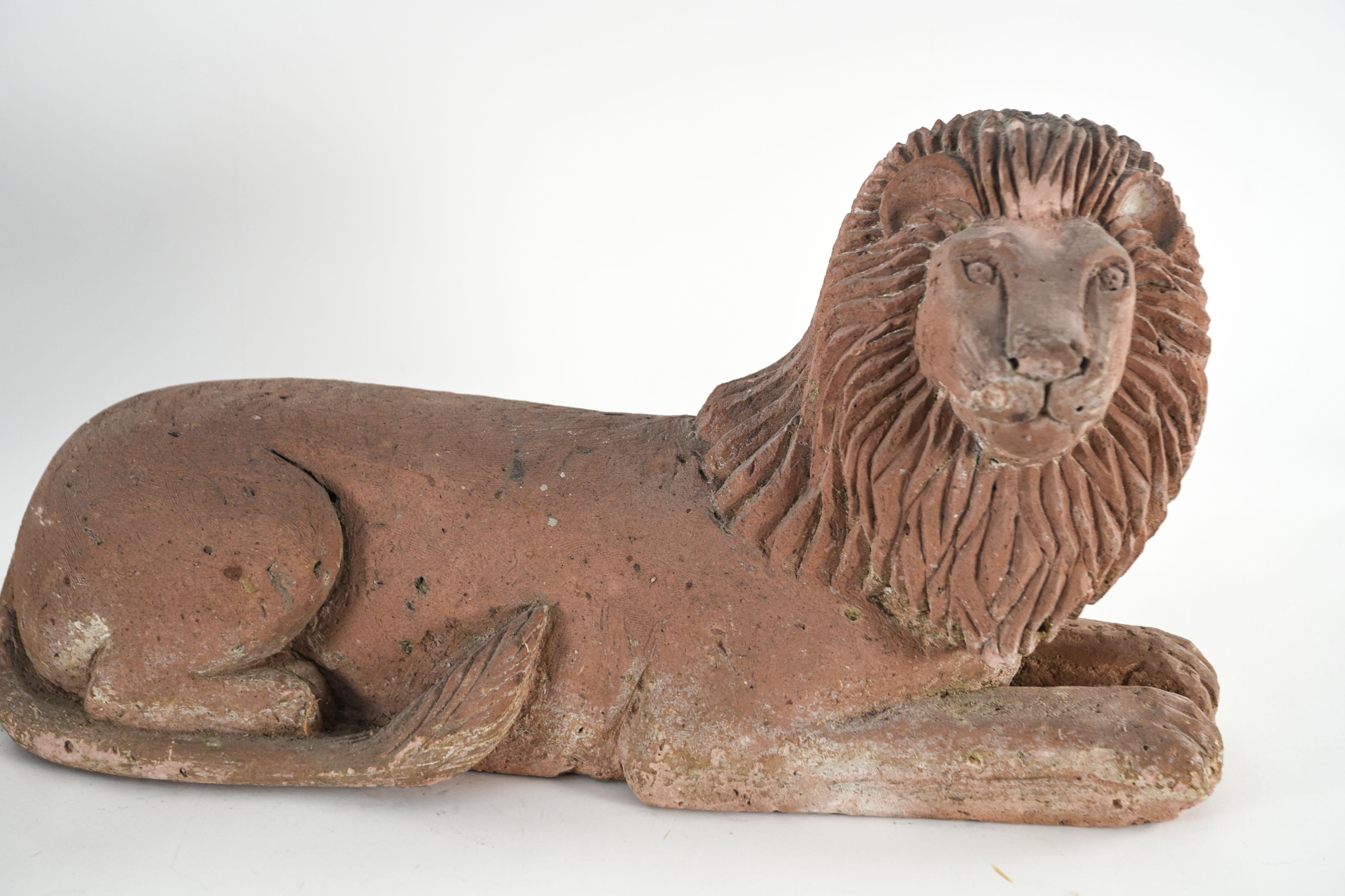 Pair of Carved Sandstone Lions In Good Condition In Norwalk, CT