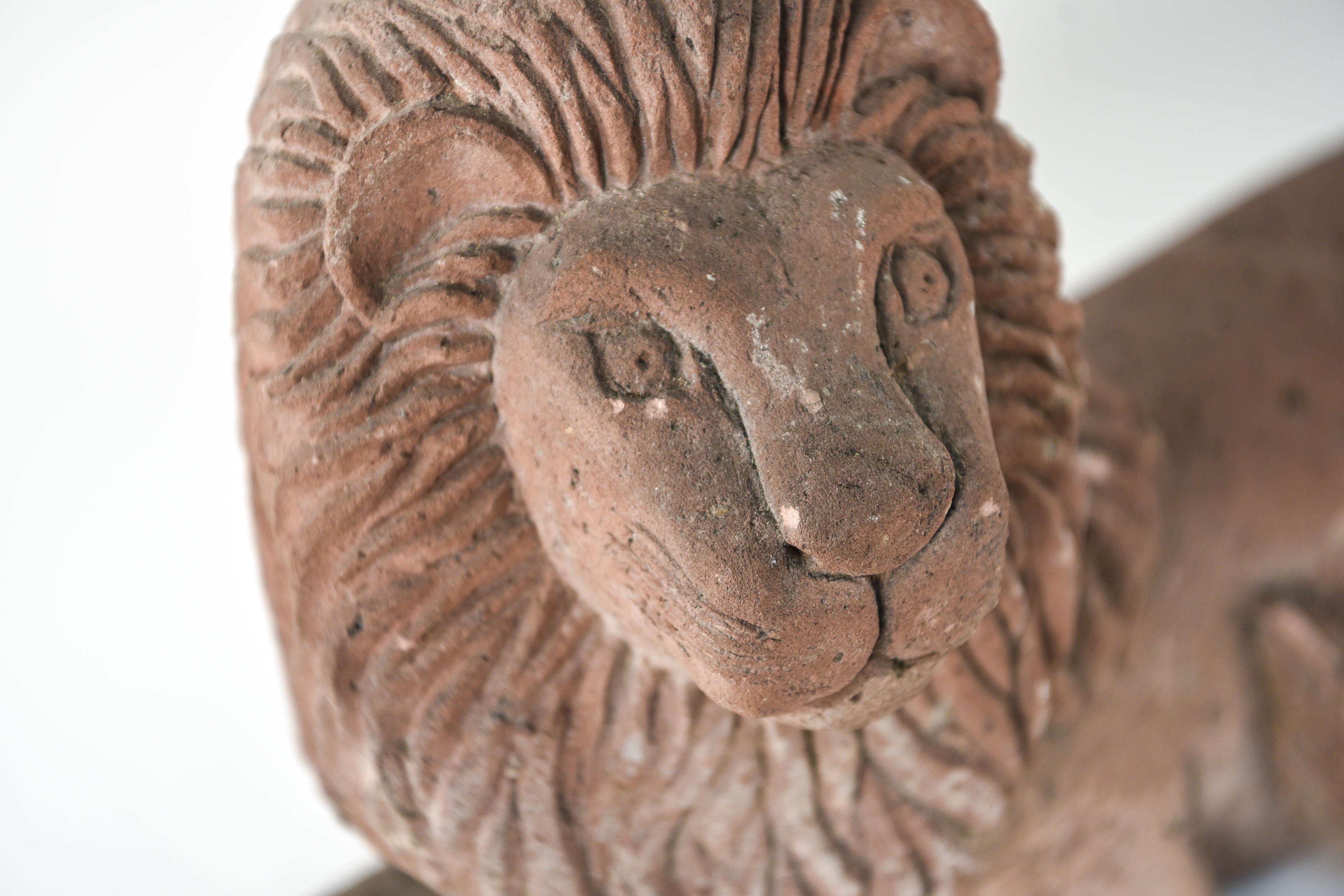 20th Century Pair of Carved Sandstone Lions