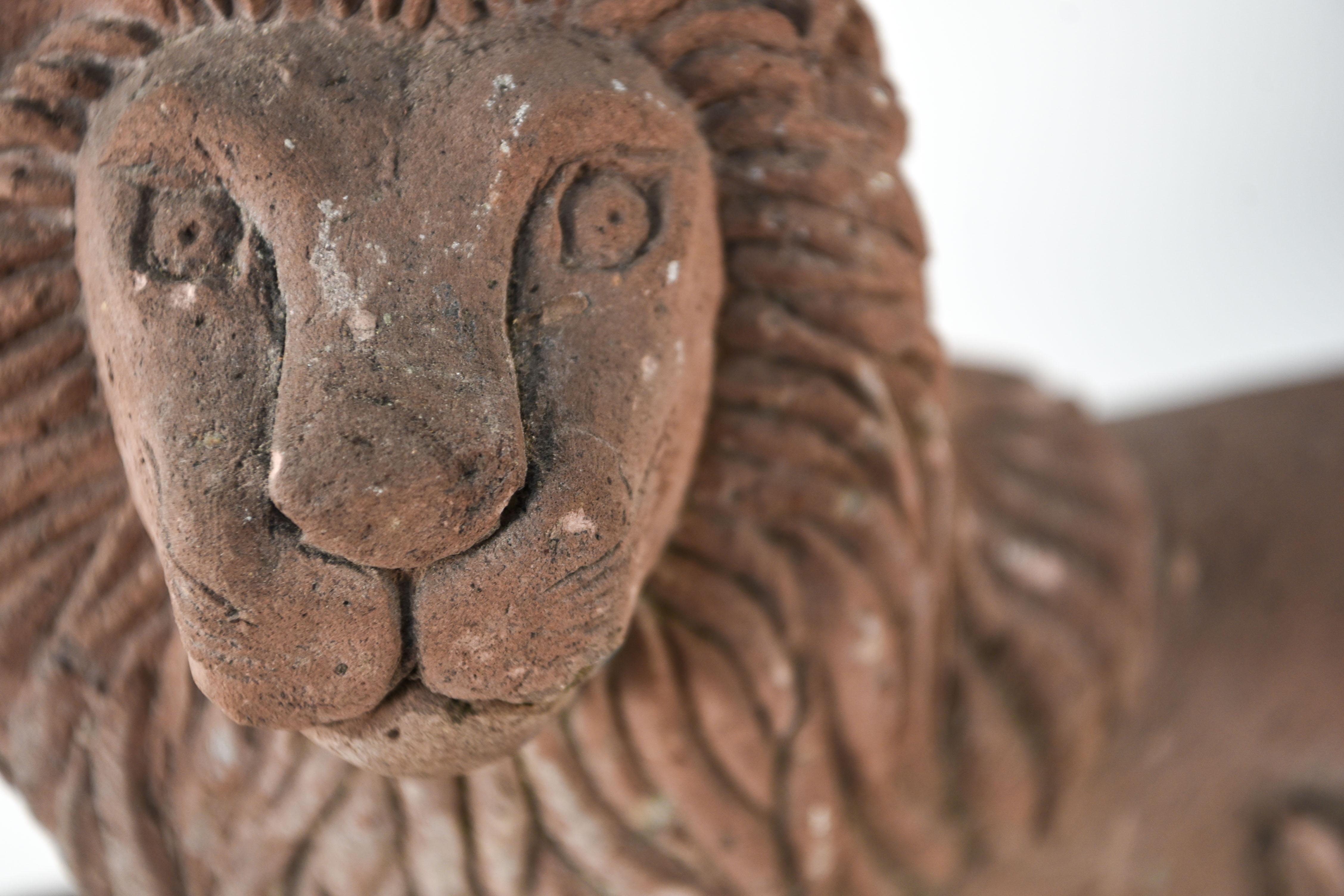 Pair of Carved Sandstone Lions 2