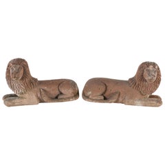 Pair of Carved Sandstone Lions