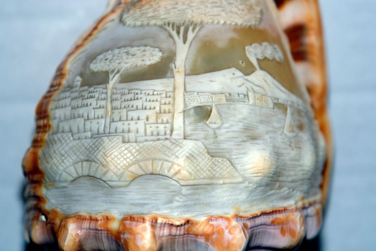 Mid-20th Century Pair of Carved Shell Cameo Lamps