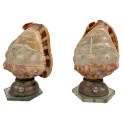 Pair of Carved Shell Cameo Lamps