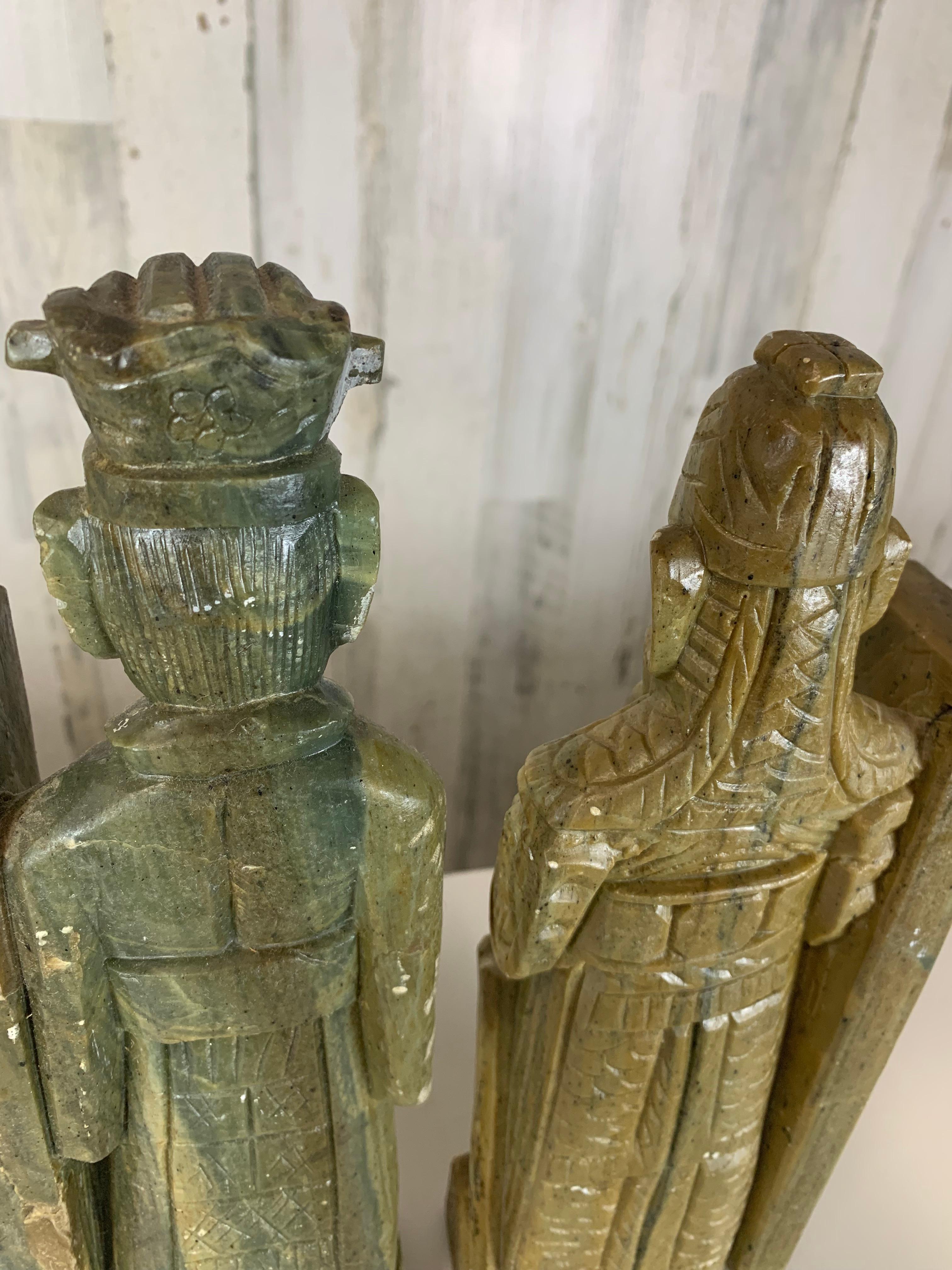 Coppia di fermalibri in pietra ollare scolpita Scholar- Warrior in vendita 3