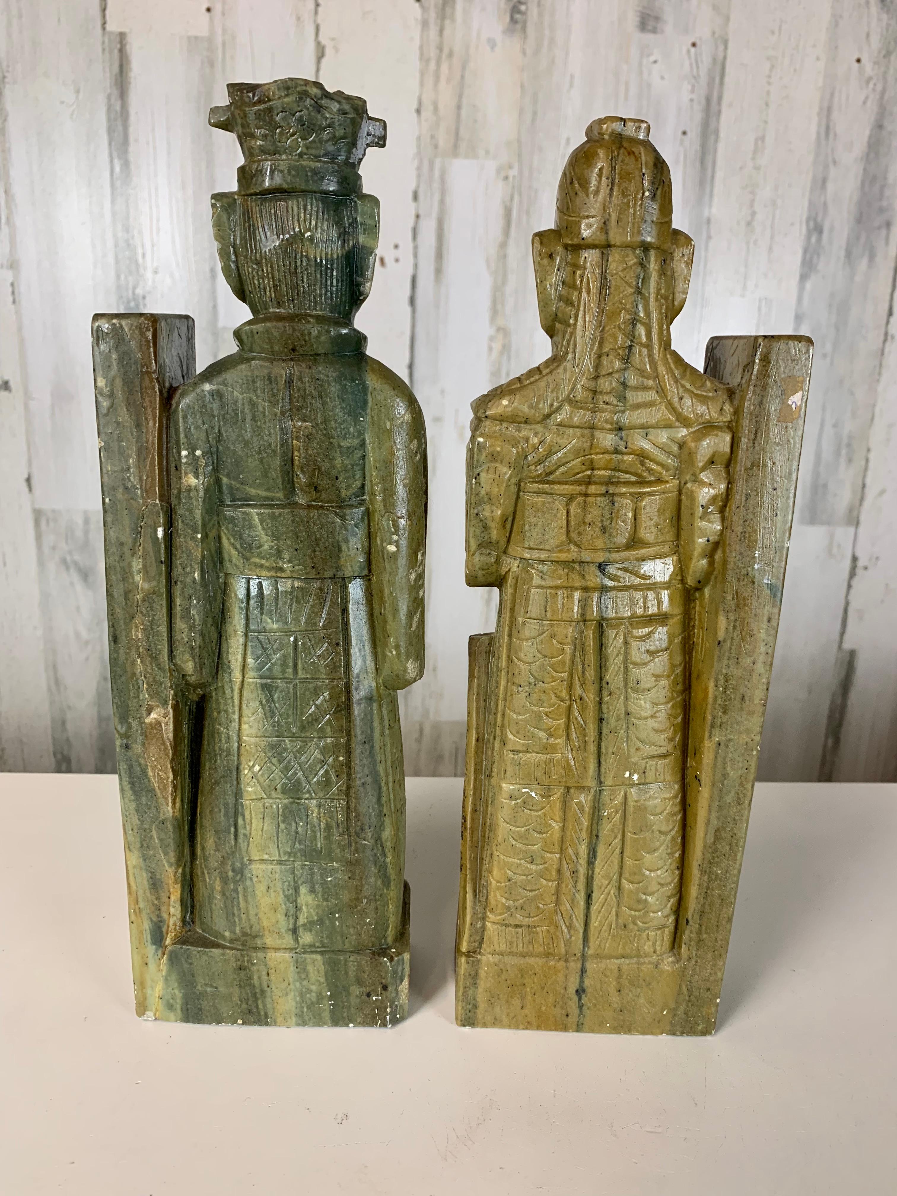 Coppia di fermalibri in pietra ollare scolpita Scholar- Warrior in vendita 2