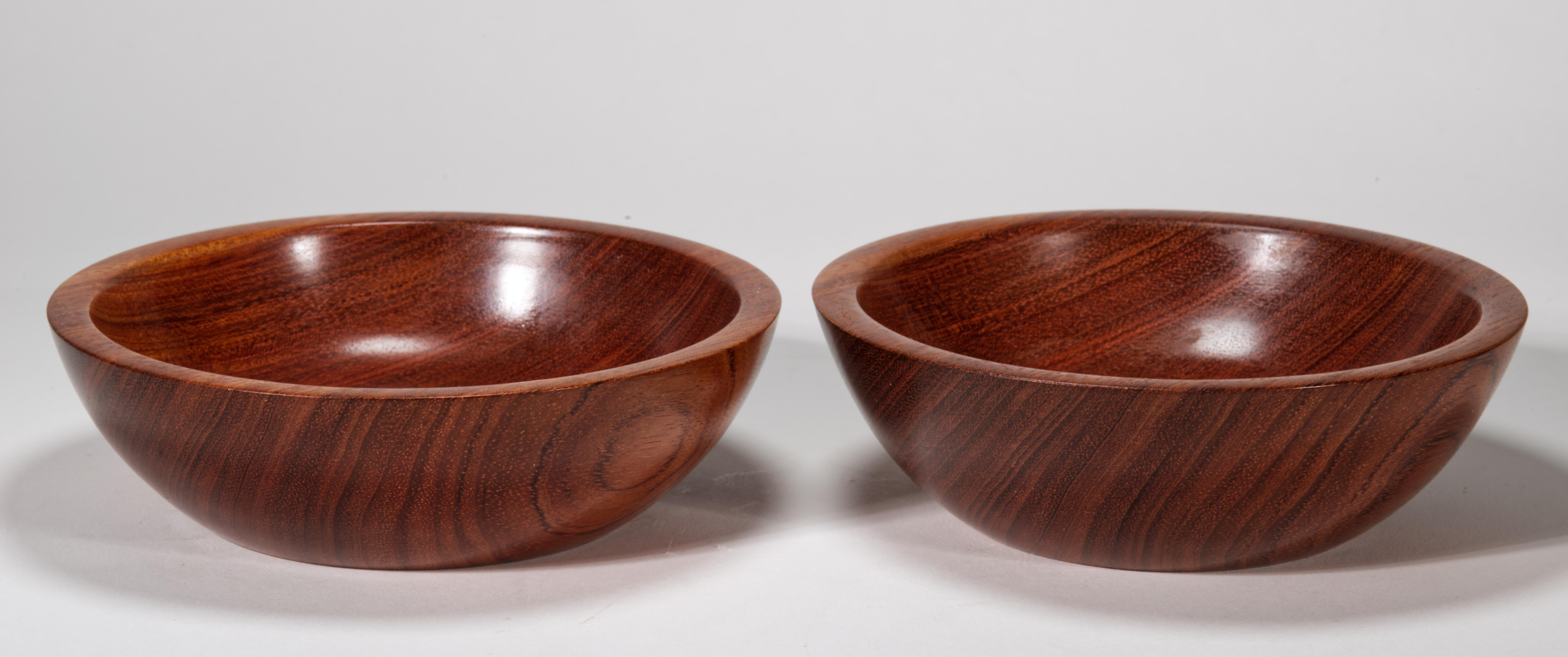 Pair of Carved Solid Bubinga Wood Bowls, Signed For Sale 3
