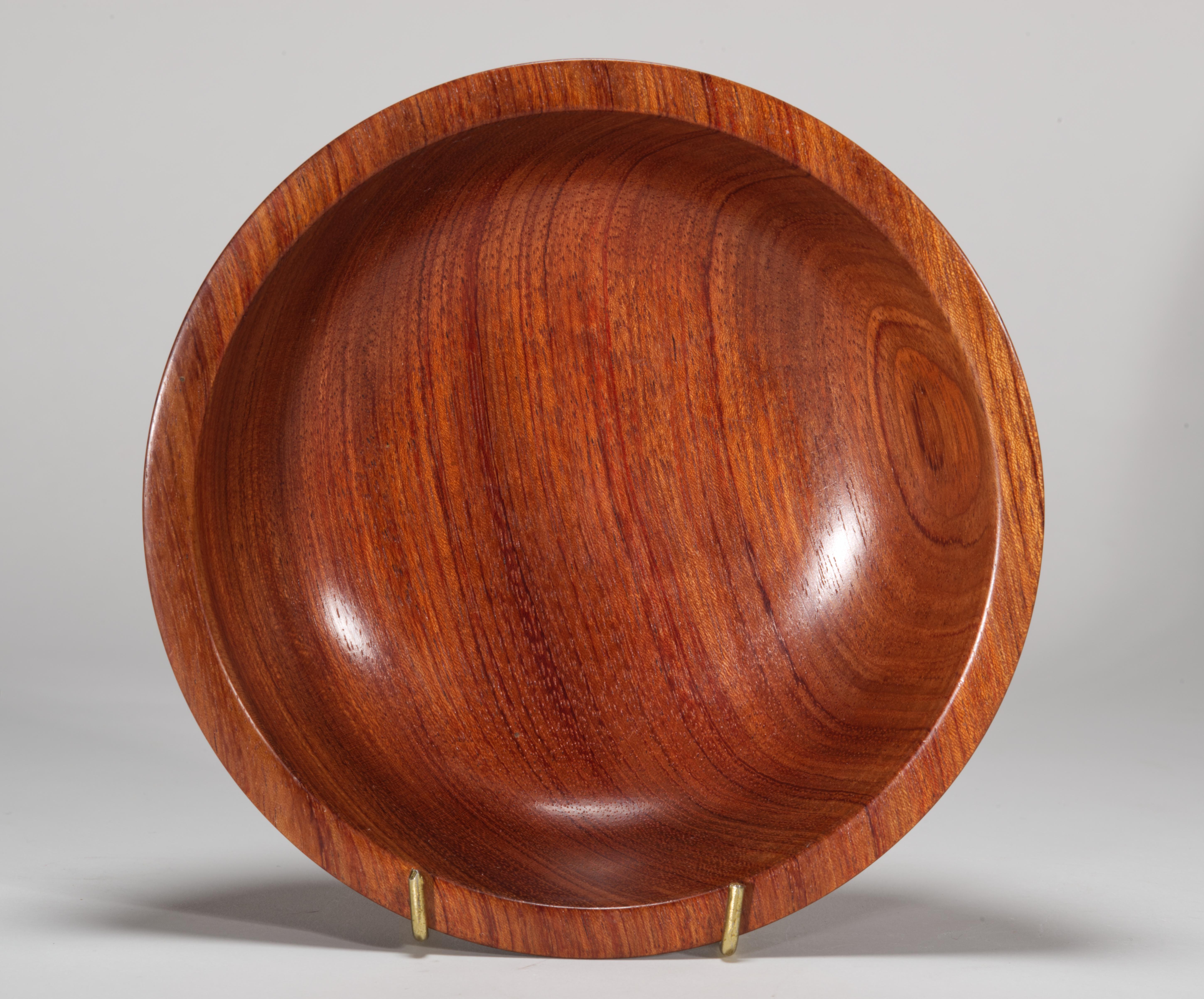American Pair of Carved Solid Bubinga Wood Bowls, Signed For Sale