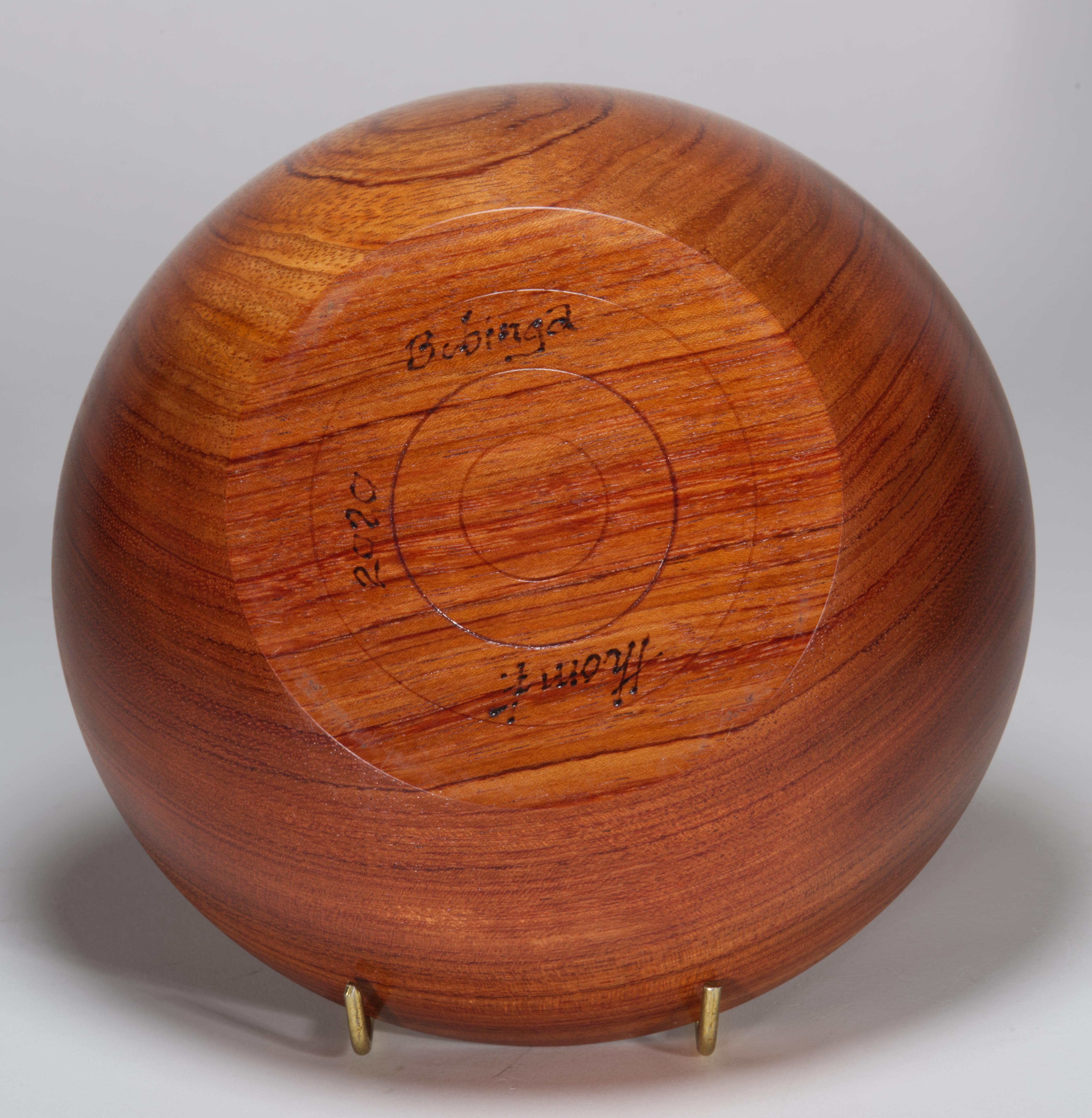 Hand-Crafted Pair of Carved Solid Bubinga Wood Bowls, Signed For Sale
