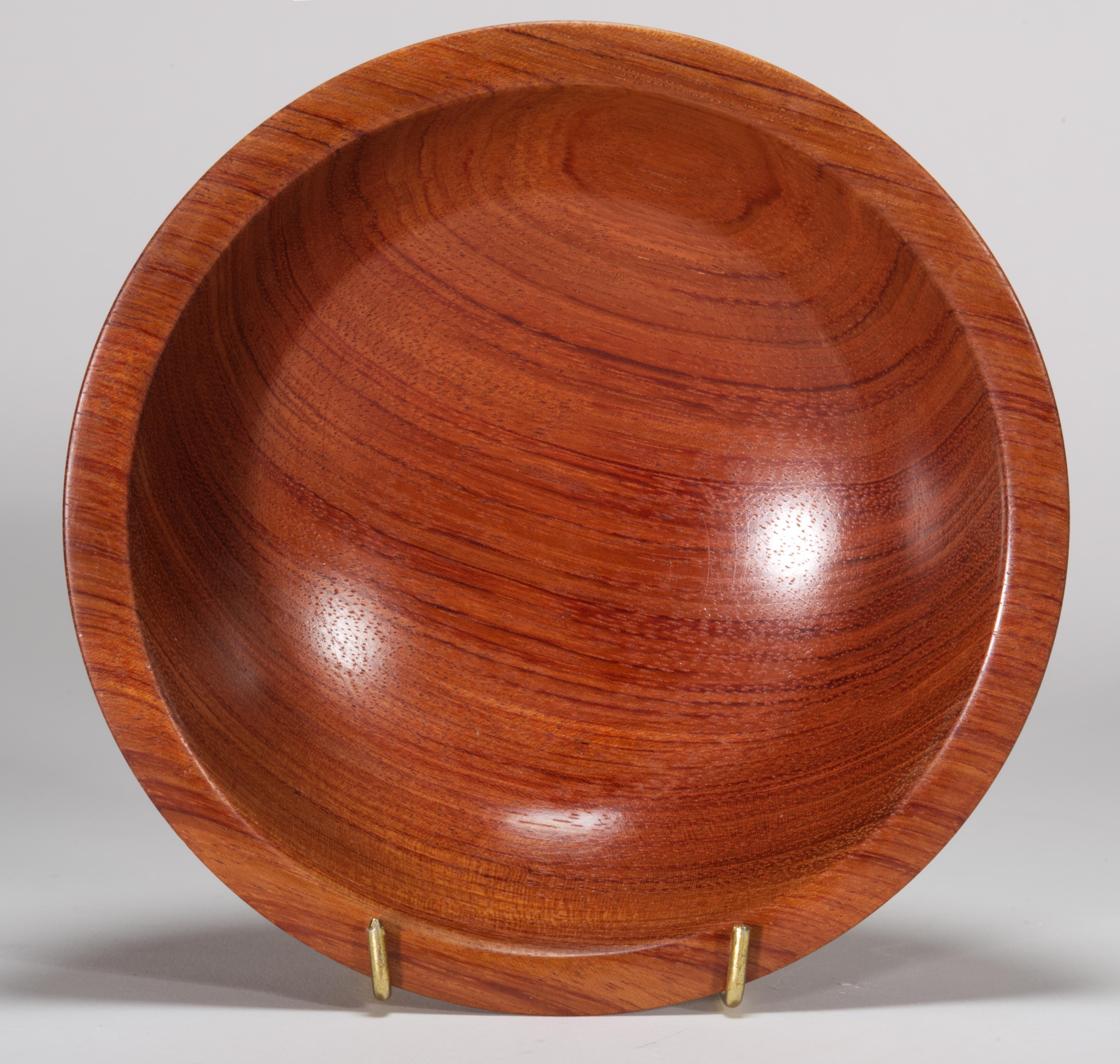 Pair of Carved Solid Bubinga Wood Bowls, Signed In Good Condition For Sale In Clifton Springs, NY