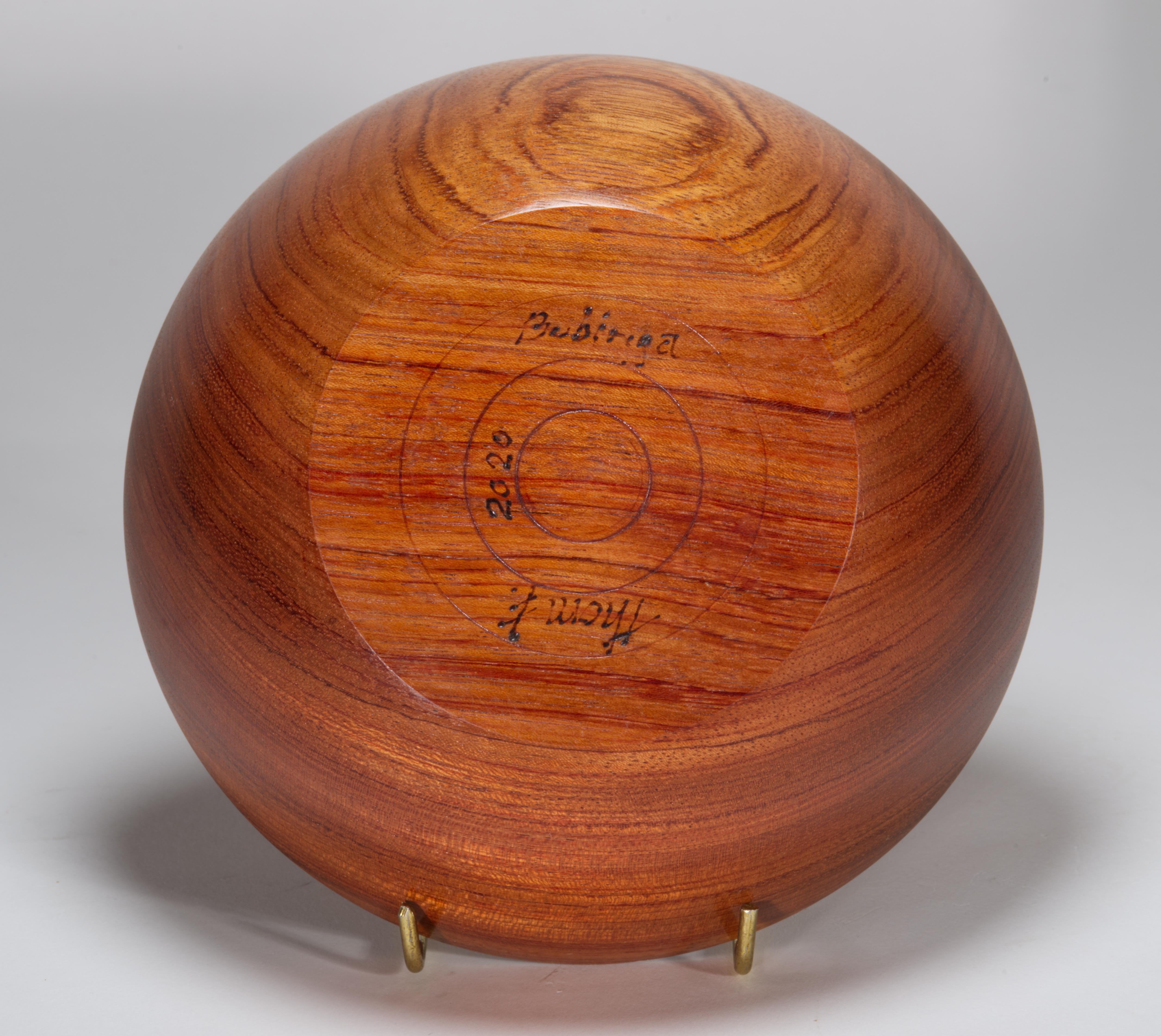 Contemporary Pair of Carved Solid Bubinga Wood Bowls, Signed For Sale