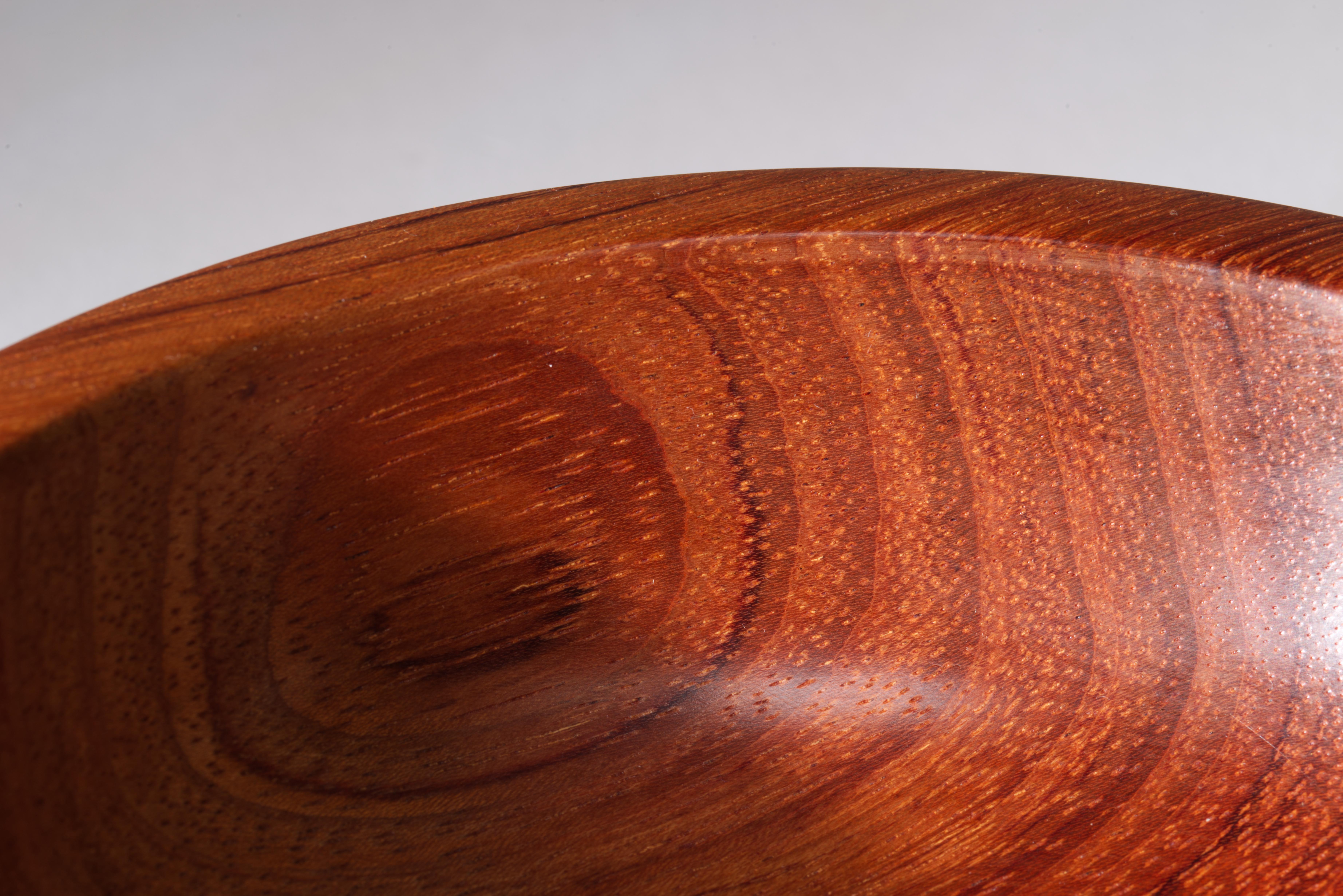 Pair of Carved Solid Bubinga Wood Bowls, Signed For Sale 1