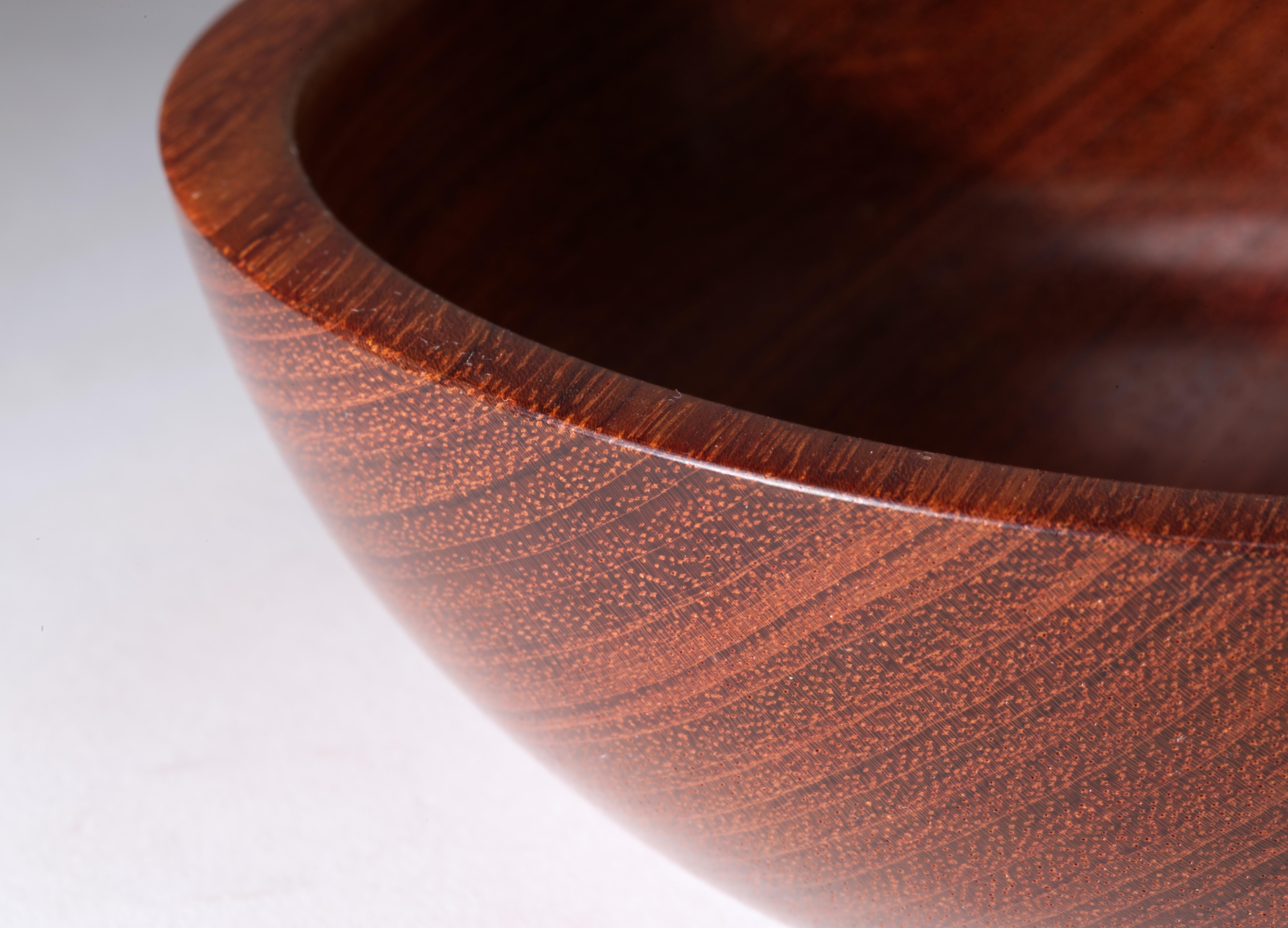 Pair of Carved Solid Bubinga Wood Bowls, Signed For Sale 2