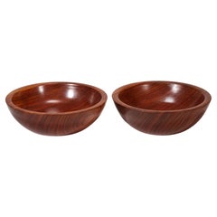 Pair of Carved Solid Bubinga Wood Bowls, Signed