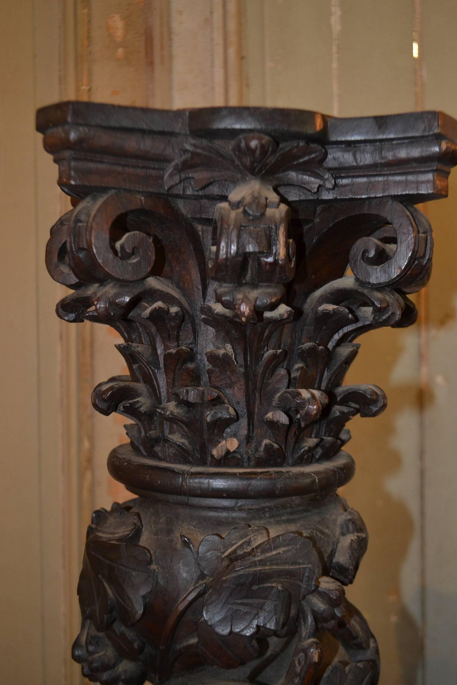 Oak Pair of 17th century Carved Solomonic Columns