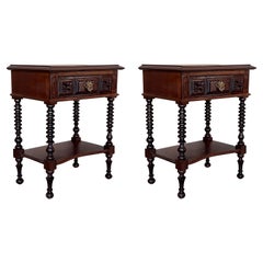 Pair of Carved Spanish Nightstands with Low Shelve