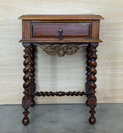 Pair of Carved Spanish Nightstands with Solomonic Legs and Crest