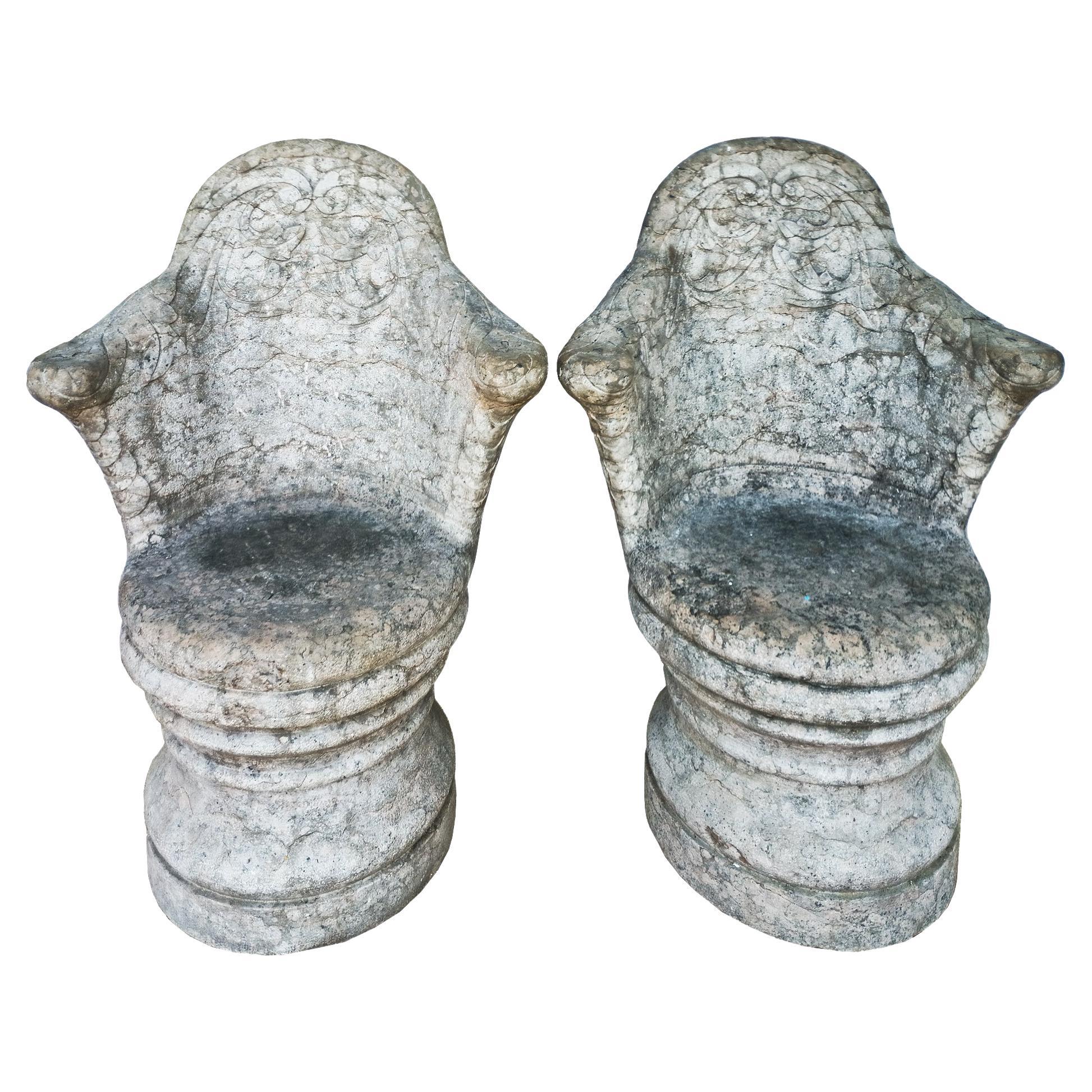 Paire de fauteuils en pierre sculptée - Espagne 1880-1900 en vente