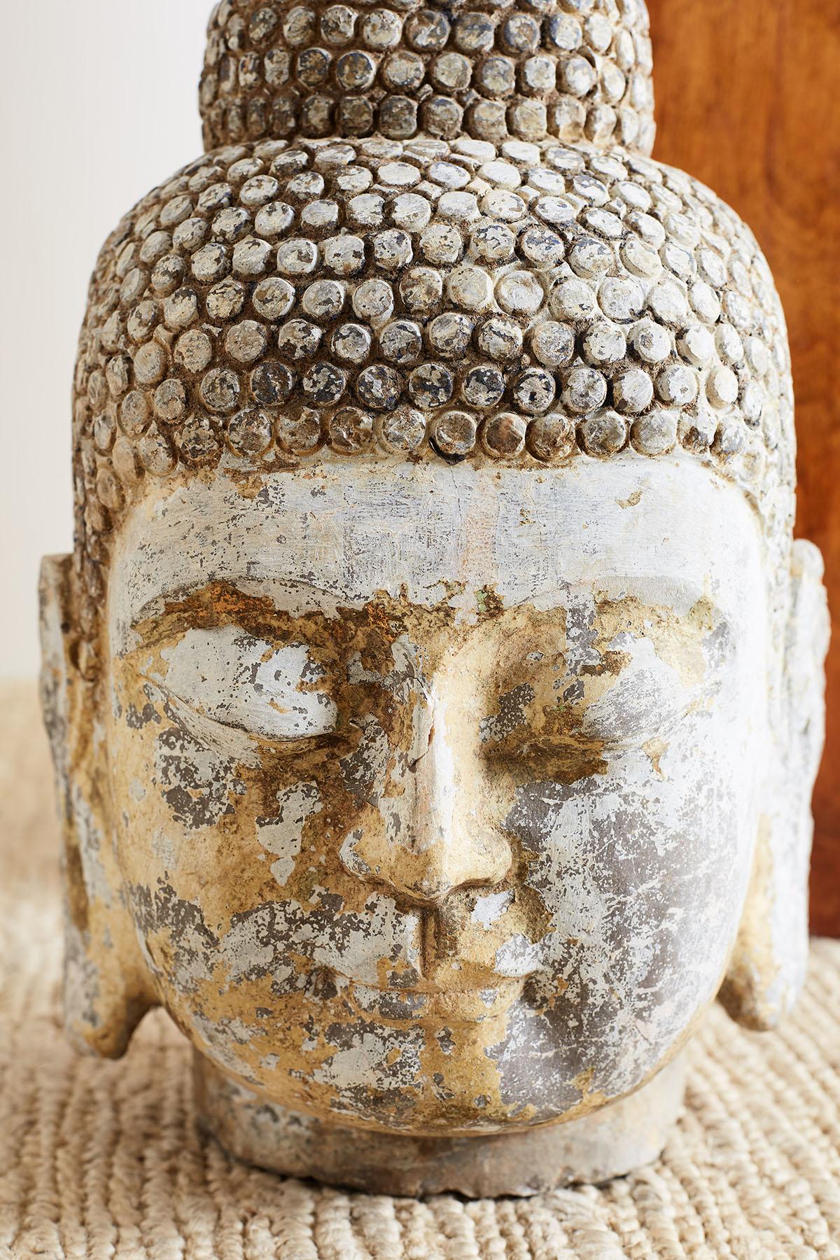 Pair of Carved Stone Burmese Buddha Heads 6