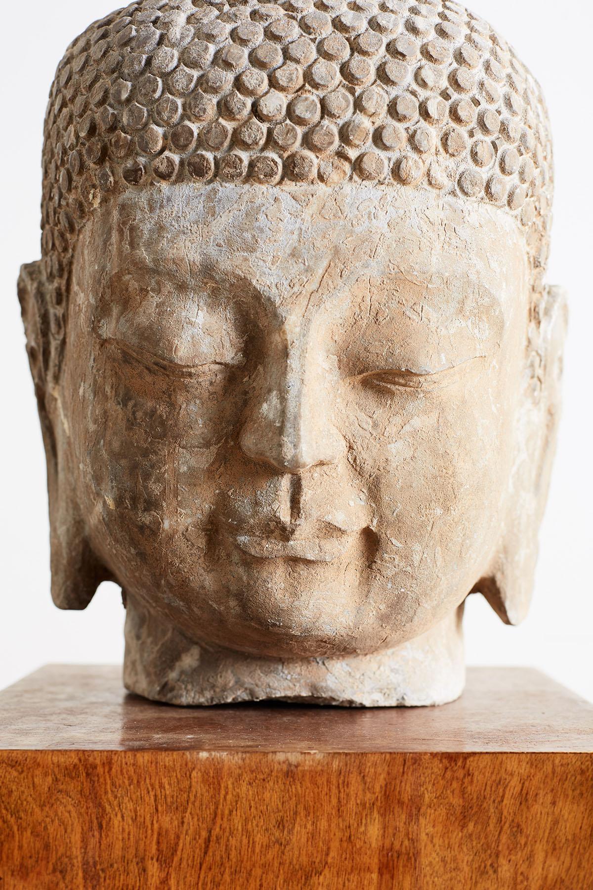 Pair of Carved Stone Burmese Buddha Heads 1