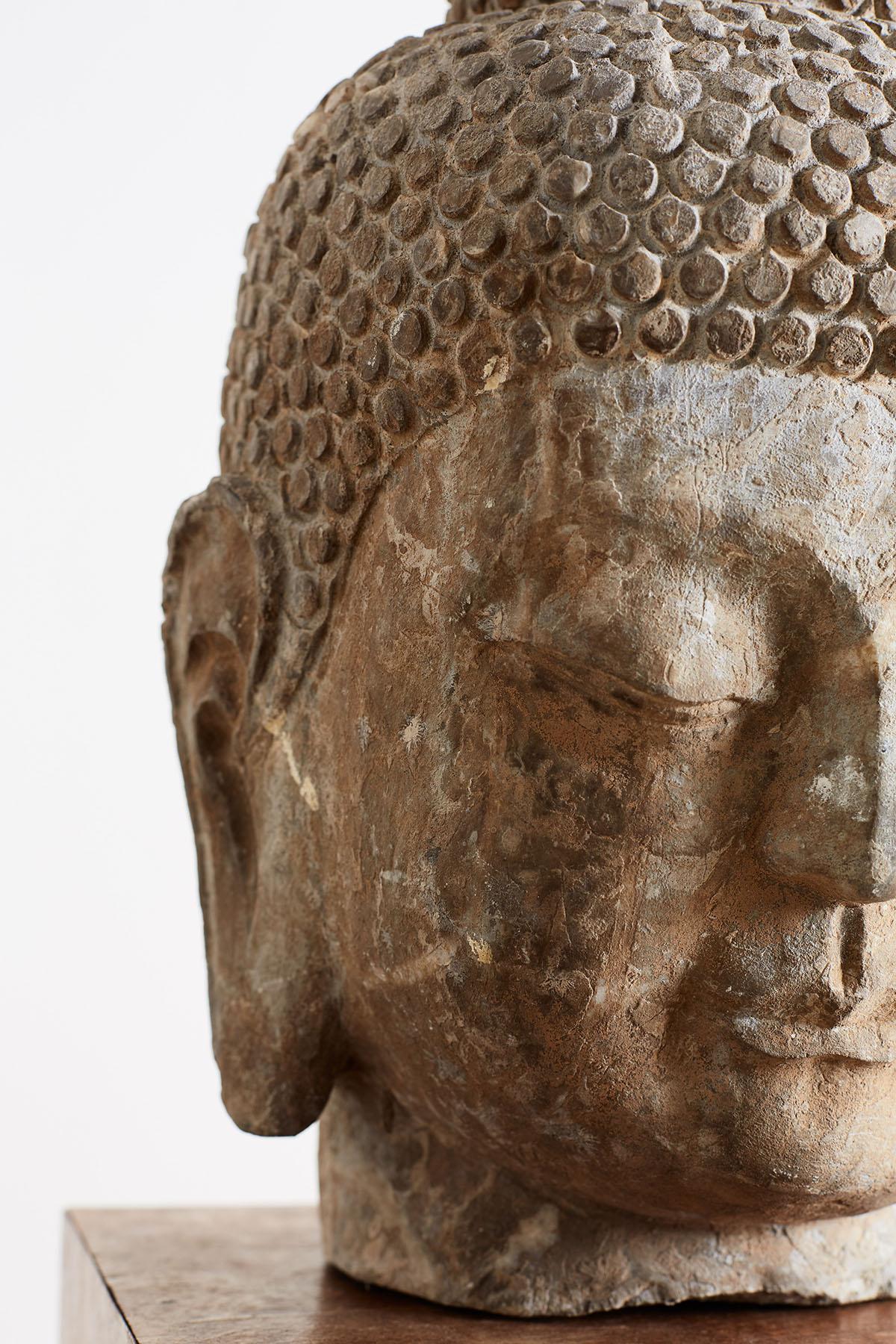 Pair of Carved Stone Burmese Buddha Heads 3