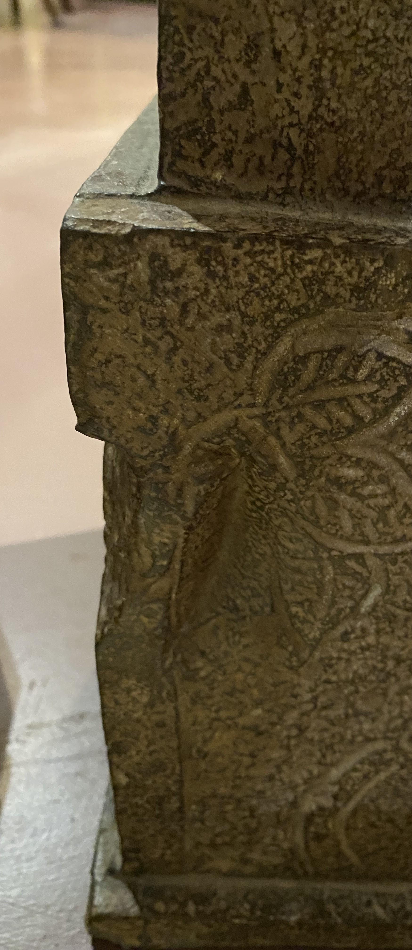 Pair of Carved Stone Chinese Pagodas with Figural Decoration For Sale 6