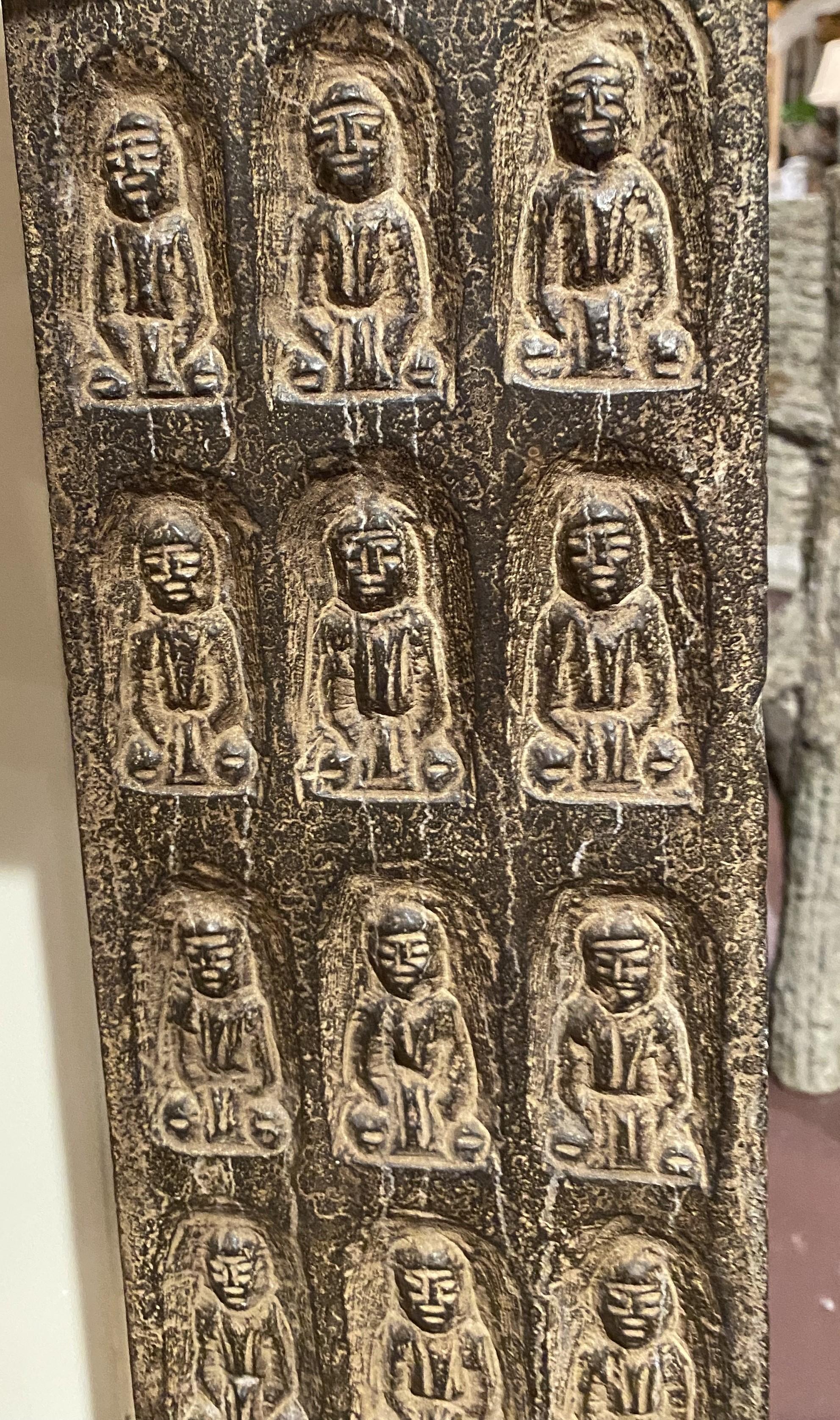 Pair of Carved Stone Chinese Pagodas with Figural Decoration For Sale 3
