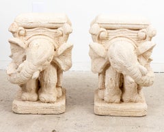 Paire de sièges de jardin éléphants en pierre sculptée