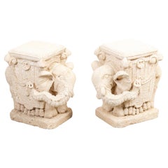 Pair of Carved Stone Elephant Garden Seats