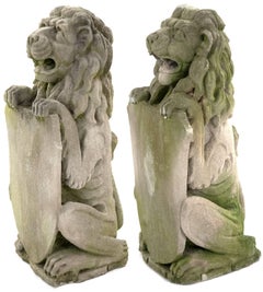 Pair of Carved Stone Ornamental Lions
