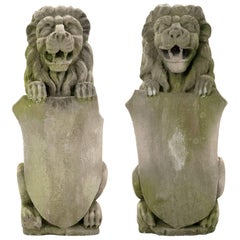 Pair of Carved Stone Ornamental Lions
