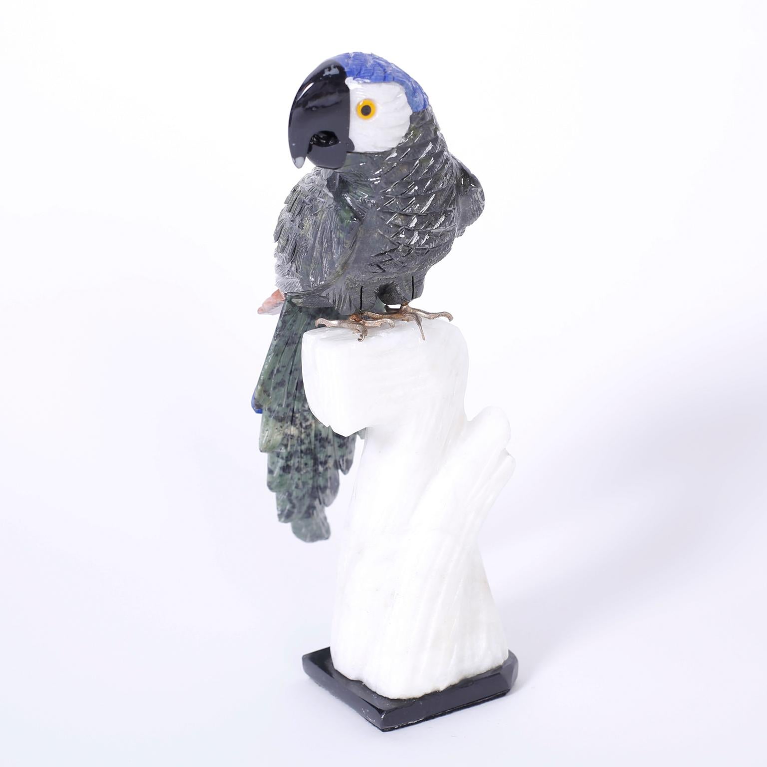 Mid-Century Modern Pair of Carved Stone Parrots For Sale