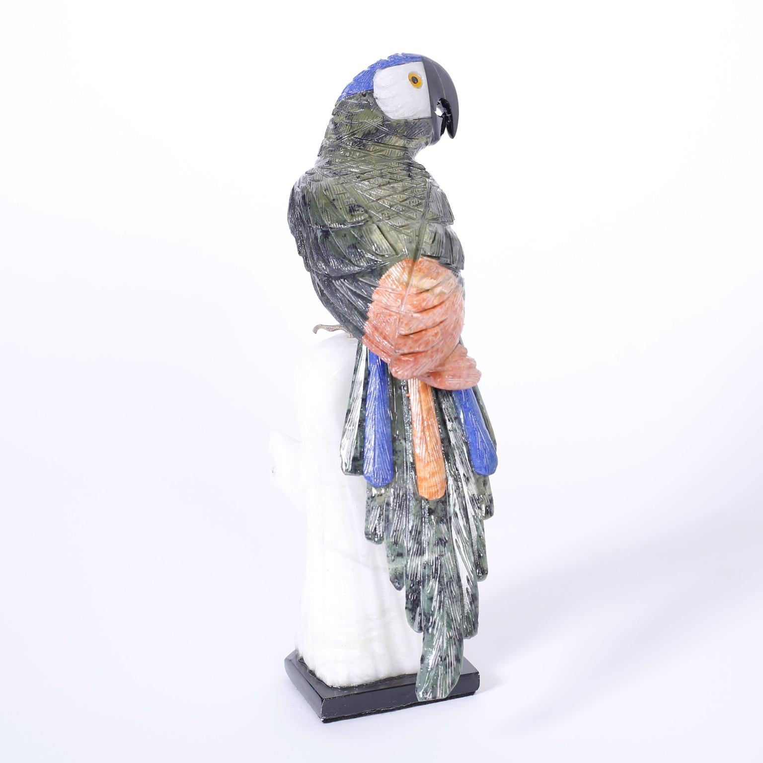 Brazilian Pair of Carved Stone Parrots For Sale