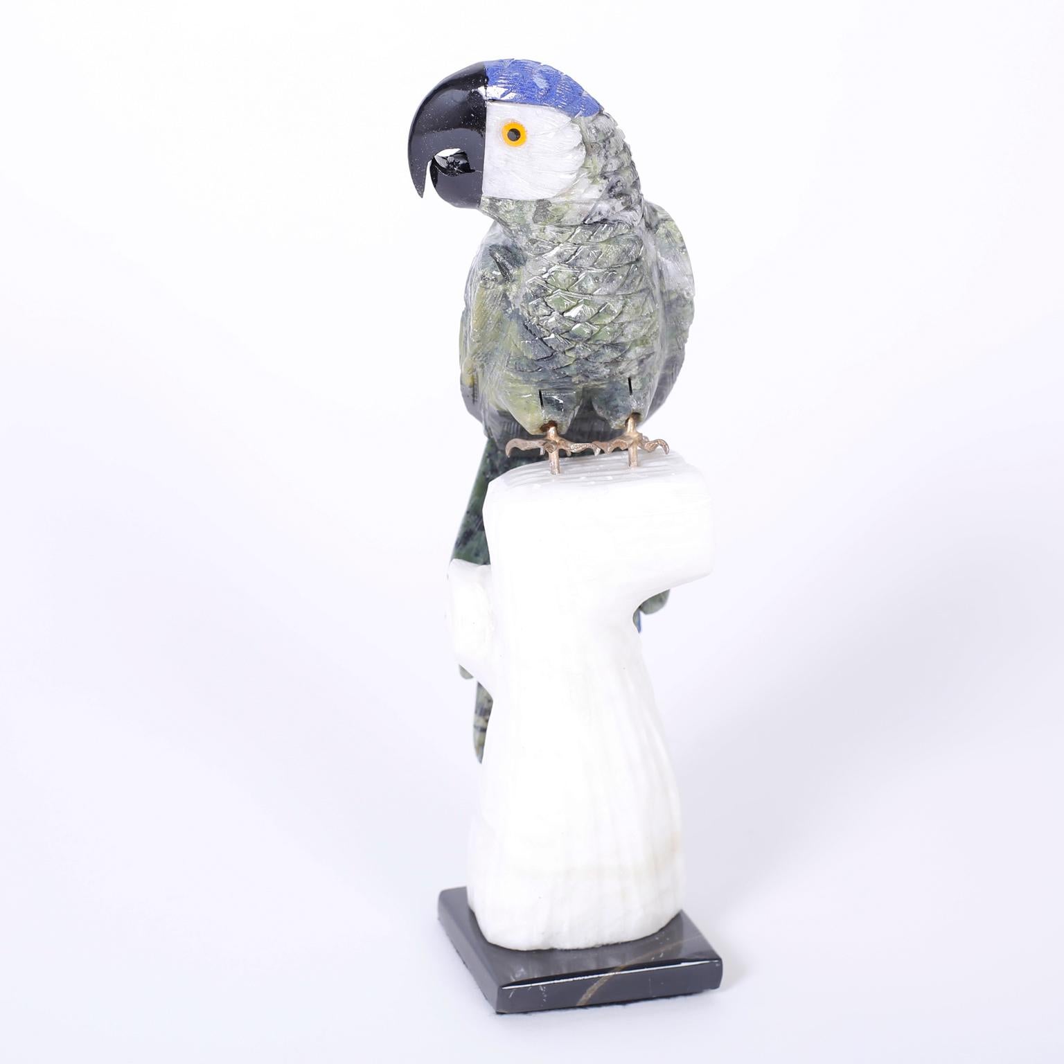 Hand-Carved Pair of Carved Stone Parrots For Sale